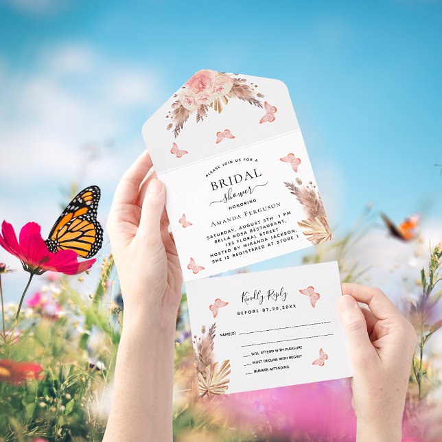 Brautparty Pampas Rose Schmetterlingsflora UAWG All In One Einladung (Von Creator hochgeladen)