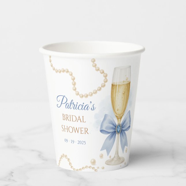 Brautparty-Papierbecher 'Perlen & Prosecco' Pappbecher (Vorderseite)