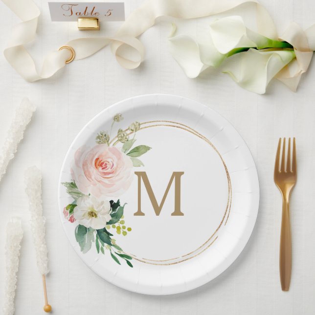 Brautparty-Papiertafel für Rost-Flor-Monogramm Pappteller (Hochzeit)