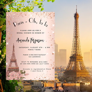 Brautparty Paris Eiffel Turm Rose Gold Einladungspostkarte