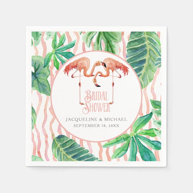 Brautparty Party Aquarell Rosa Flamingo Leaf Serviette (Vorderseite)