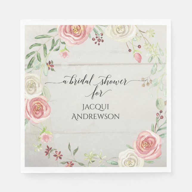 Brautparty Party | Blush Ivory Floral Rustikal Serviette (Vorderseite)