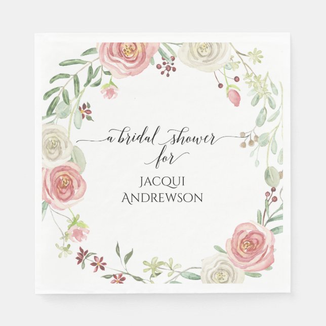 Brautparty Party | Blush Ivory Rose Floral Serviette (Vorderseite)