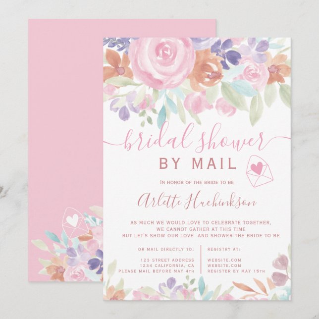 Brautparty Pastell floral per Post Einladung (Vorne/Hinten)