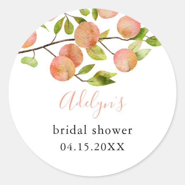 Brautparty Peach Wassercolor Runder Aufkleber (Vorderseite)