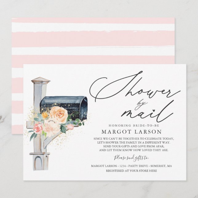 Brautparty per Mail Einladung Rosa Rosa Gold (Vorne/Hinten)
