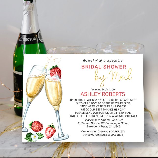 Brautparty per Post - Erdbeeren Champagne Einladung (Bridal Shower by Mail invitation from my Strawberries and Champagne bridal shower collection)