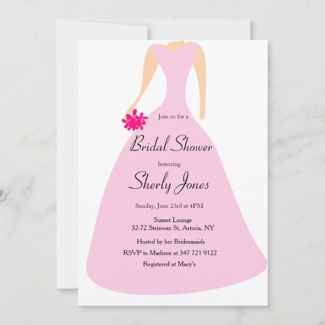 BRAUTPARTY PINK ELEGANT DRESS INVITATION EINLADUNG (Vorderseite)