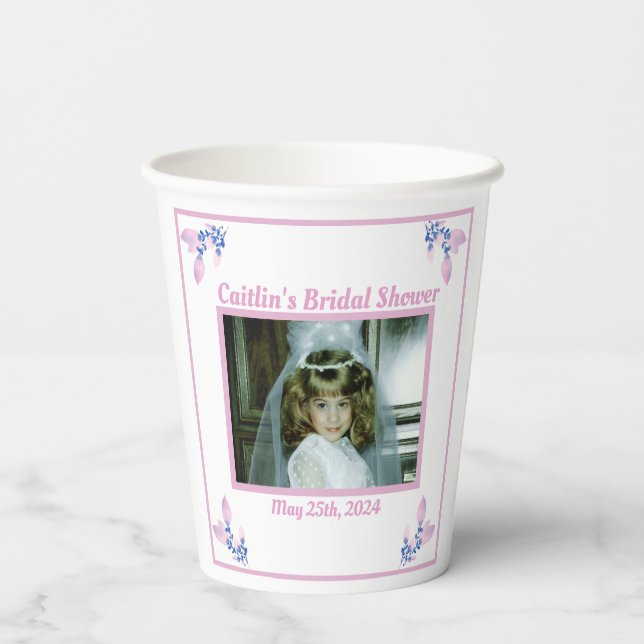 Brautparty Pink Foto Pappbecher (Rückseite)