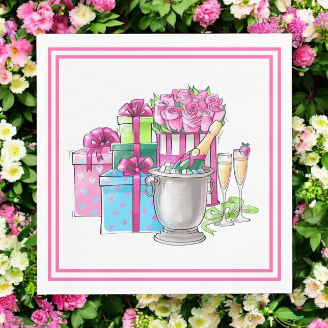 Brautparty Pink Green spendet Champagnerbrille Serviette (Von Creator hochgeladen)