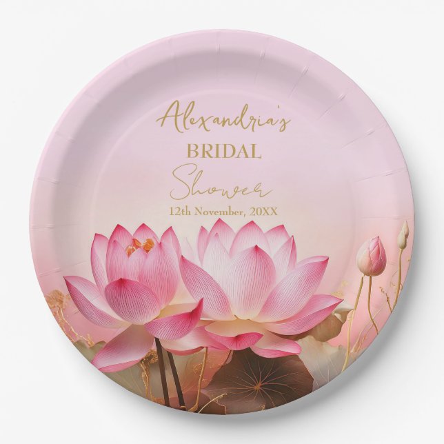 Brautparty Pink Lotus personalisieren Pappteller (Vorderseite)