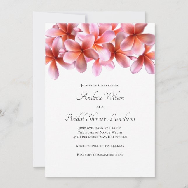 Brautparty Pink Plumeria Blumenstrauß Invitati Einladung (Vorderseite)