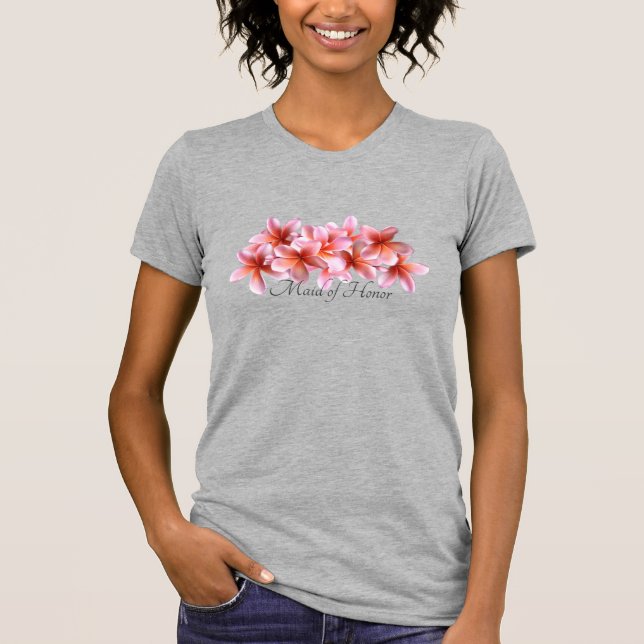 Brautparty Pink Plumeria Hawaiianische Blume T-Shirt (Vorderseite)