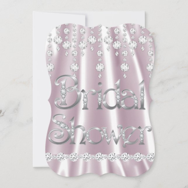 Brautparty Pink Silk Diamant Kristallsilber Einladung (Vorderseite)