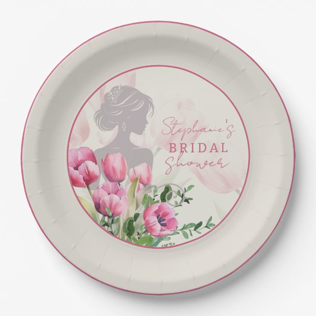 Brautparty Pink Tulip Round Pappteller (Vorderseite)