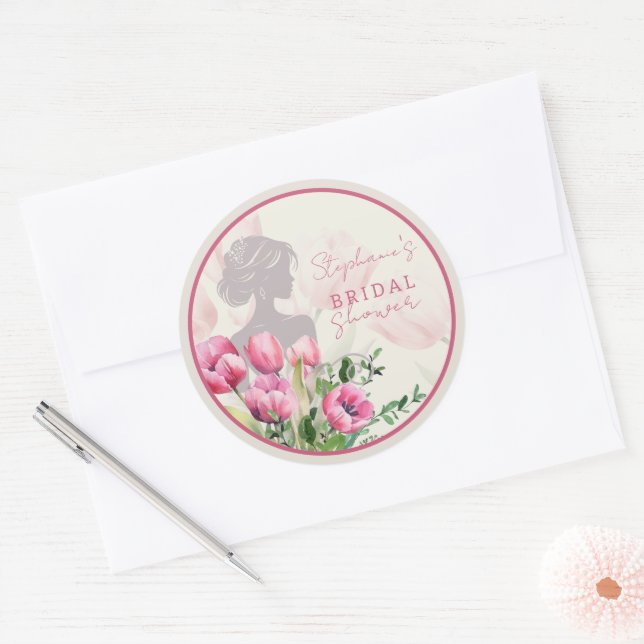 Brautparty Pink Tulip Rundsticker Runder Aufkleber (Umschlag)