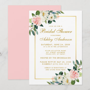 Brautparty Pink White Gold Floral Einladung P
