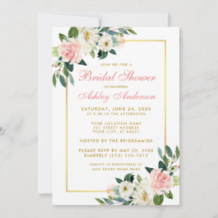 Brautparty Pink White Gold Floral Einladung P