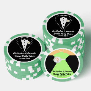 Brautparty-Poker: Schwarzer Smoking und sagemittel Pokerchips