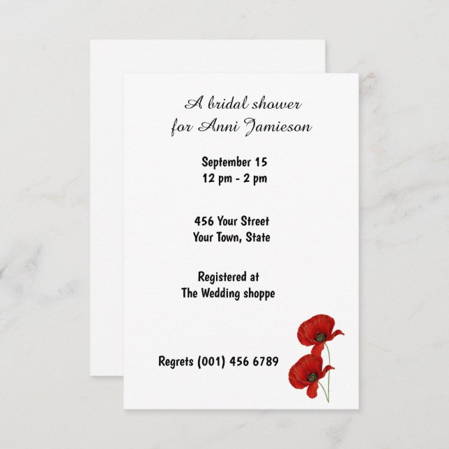 Brautparty Poppy Rote Einladung (Vorne/Hinten)