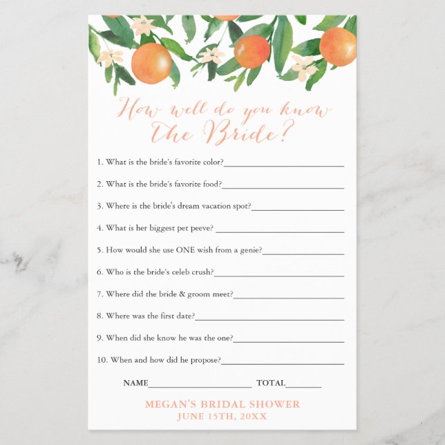 Brautparty Quiz Game Card, Wer kennt ihr Bestes? Flyer (Vorne)