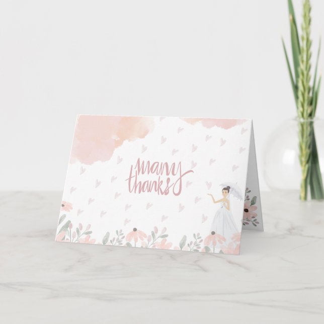 Brautparty "Raining Hearts" Danke Karte (Vorderseite)
