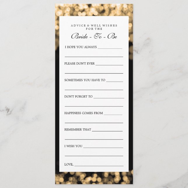 Brautparty-Ratschläge Karten Gold Lights (Vorderseite)