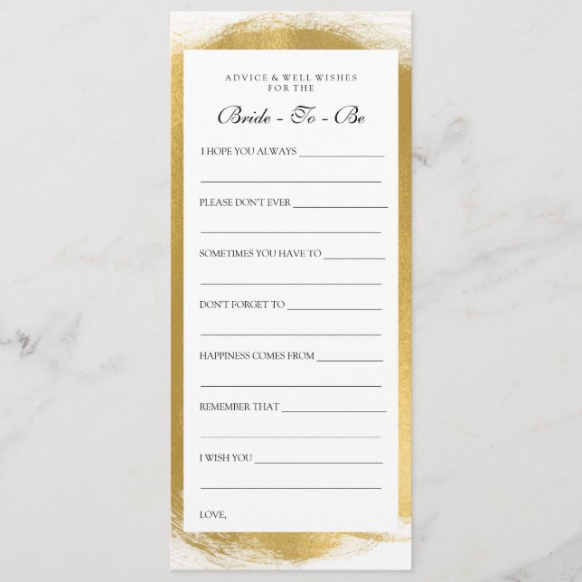 Brautparty-Ratschläge Karten Gold-Paint-Look (Vorderseite)