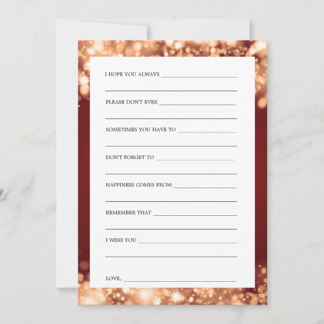 Brautparty Ratschläge Karten Gold Sparkling Lights (Vorderseite)