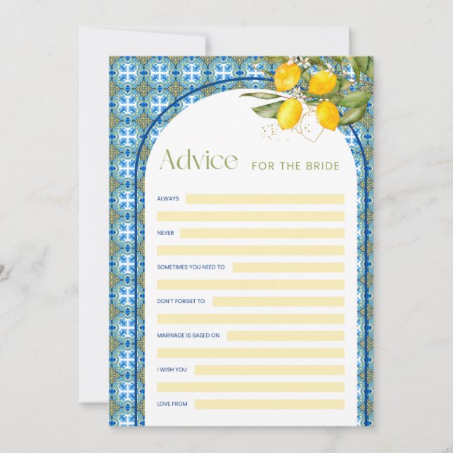 Brautparty-Ratschläge von Lemon für die Bride Card Einladung (Vorderseite)