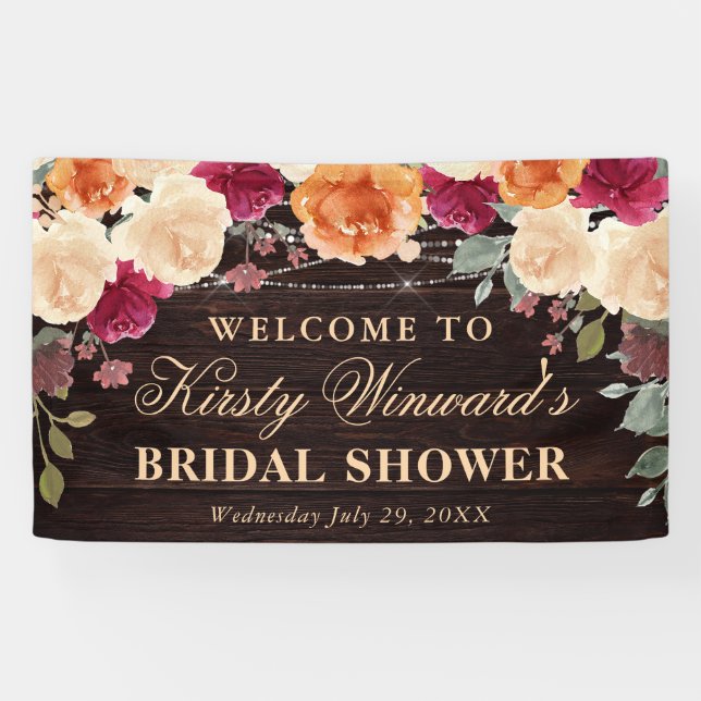 Brautparty "Red and Orange Fall Autumnal Blume" Banner (Horizontal)