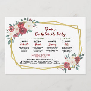 Brautparty-ReisegoldMIT BLUMENROTES u. Sahne Einladung