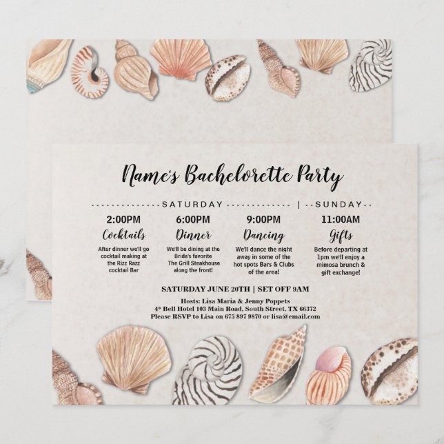 Brautparty-ReiseMuschel-Ozean-Strand-Hochzeit Einladung (Vorne/Hinten)