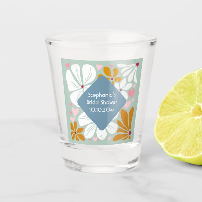 Brautparty Retro Blume groovy 70er Jahre boho Schnapsglas (Vorderseite)