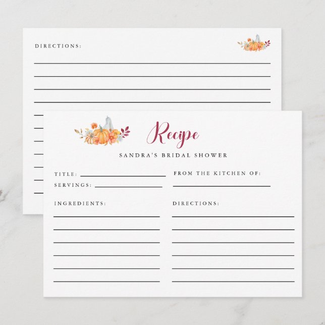 Brautparty Rezept Card Fall Pumpkin Herbst Begleitkarte (Vorne/Hinten)