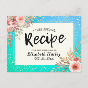 Brautparty Rezept Rosa Blumenrosa Aquamarin & Gold Einladungspostkarte