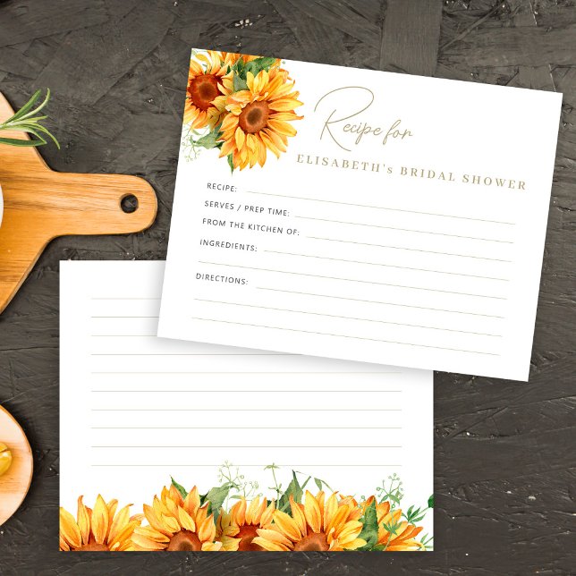 Brautparty-Rezeptkarte für Sonnenblumen Begleitkarte (Von Creator hochgeladen)
