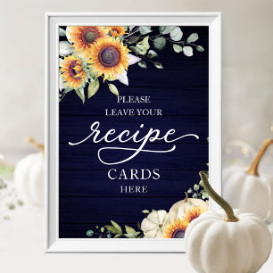 Brautparty-Rezeptkarten-Schild mit Sonnenblumen-Mo Poster