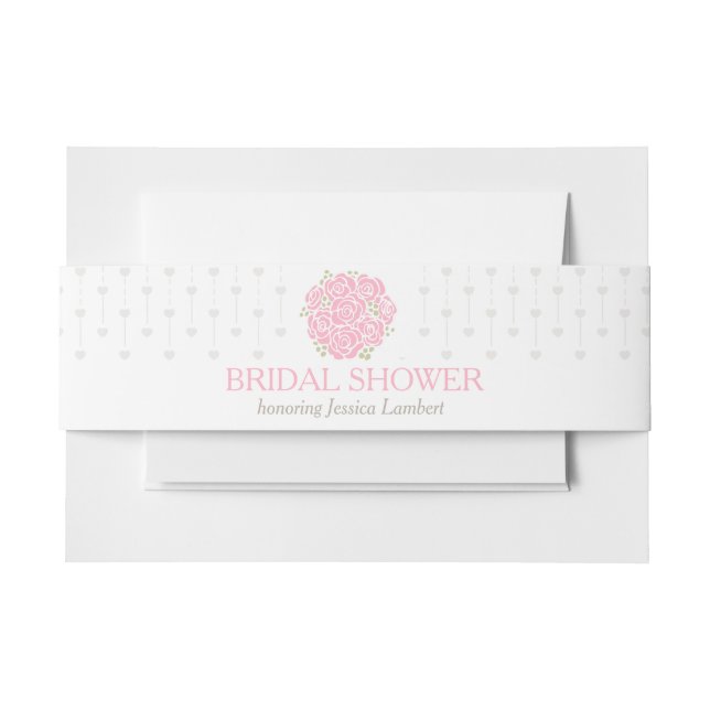 Brautparty Rosa Blume Graues Herzbauchband Einladungsbanderole (Vorderseite Beispiel)