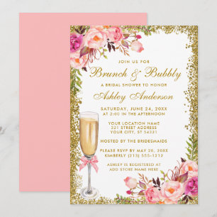 Brautparty Rosa Blumenbrunch Bubbly Glitzer Einladung