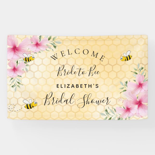 Brautparty Rosa Blüten Honigwabenbraut zu Biene Banner (Horizontal)