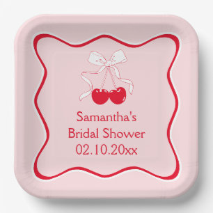 Brautparty Rosa Bow Cherry Pappteller