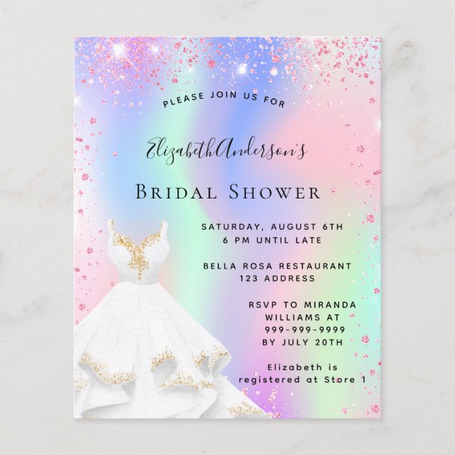 Brautparty Rosa holografische Einladung (Vorderseite)