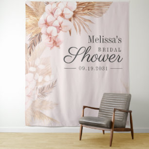 Brautparty Rosa Pampasgras Boho Hintergrund Wandteppich