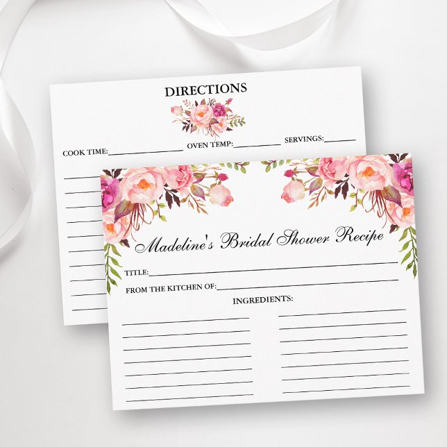 Brautparty Rosa Rosa Blumenmuster Rezeptkarte Hinweiskarte (Customize to change text color, size or text style.)
