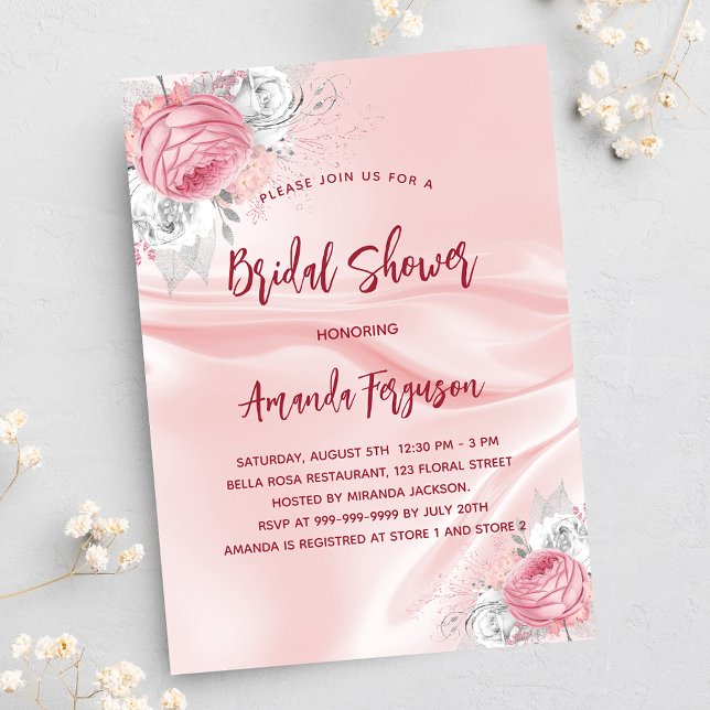 Brautparty Rosa Seidenflorchen Weiße Rosen Luxus Einladung (Von Creator hochgeladen)