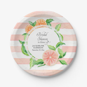 Brautparty Rosa Streifen Zitrus Orange Art Pappteller
