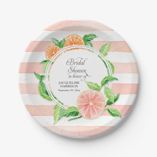 Brautparty Rosa Streifen Zitrus Orange Art Pappteller (Vorderseite)