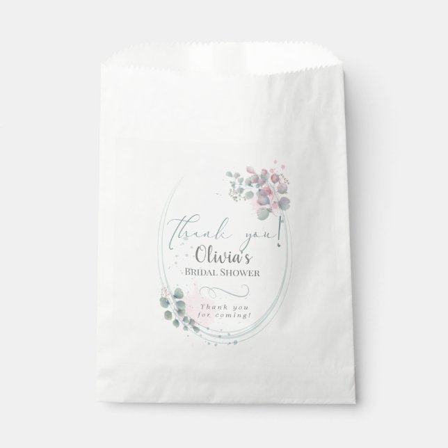 Brautparty Rosa und grüne Eukalyptus Geschenktütchen (Vorderseite)