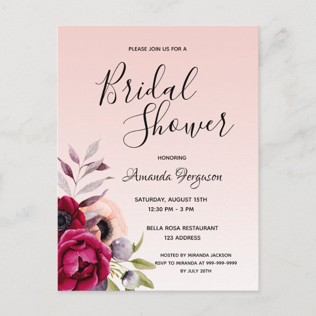Brautparty Rose Gold Einladung Postkarte (Vorderseite)